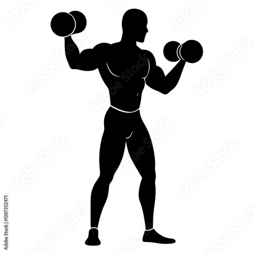 A body builder silhouette vector illustration on white background 