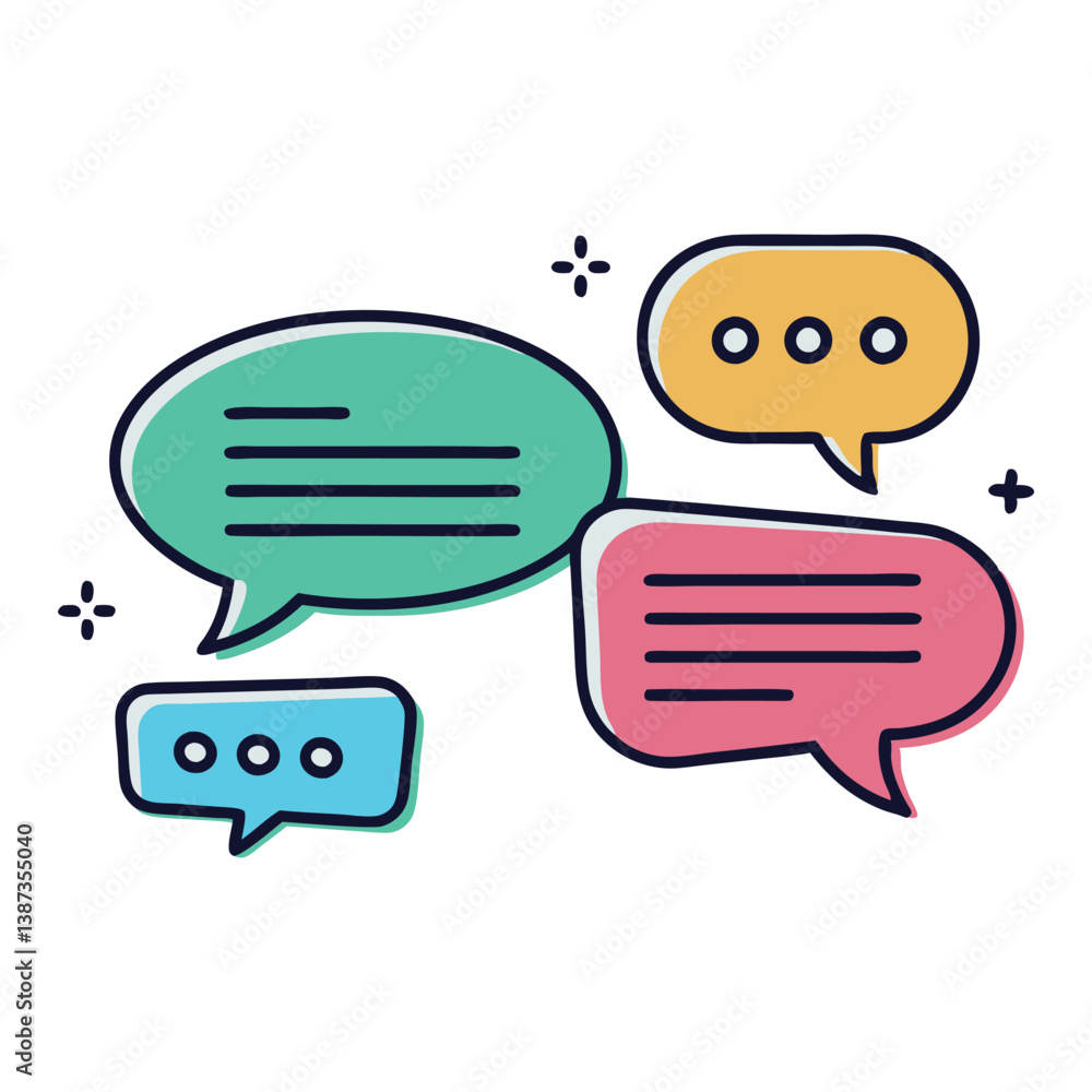 Colorful speech bubbles representing communication, chat, and dialogue. Colorful speech bubbles representing communication, chat, and dialogue.