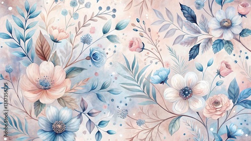 Serene Pastel Floral Bouquet A Delicate Watercolor Design Featuring Soft Hues and Intricate Botanical Details