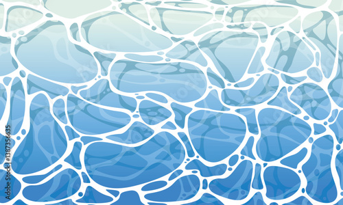 Blue water ripple top view textured  pattern design. Sun light reflection top view swimming pool, ocean, and sea background.