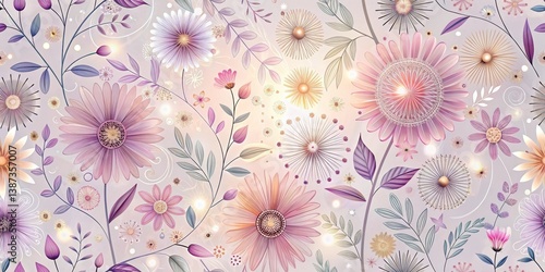 A Serene Tapestry of Delicate Pastel Blooms and Intricate Floral Designs, Featuring a Harmonious Blend of Soft Hues and Elegant Botanical Motifs