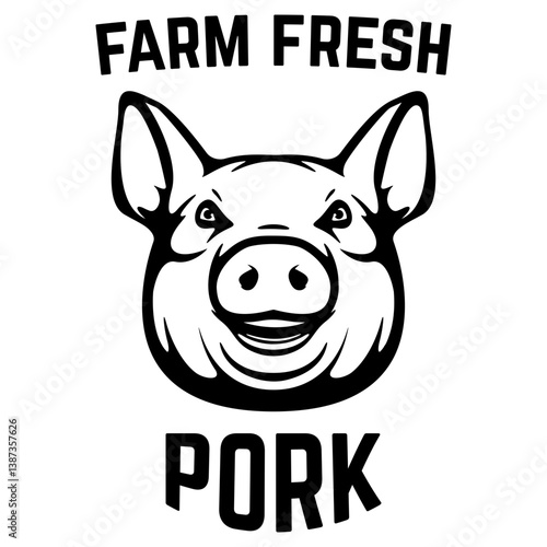 Pork meat labels. Pig silhouettes and heads. Design elements for logo, label, emblem, sign, brand mark. Vector illustration.