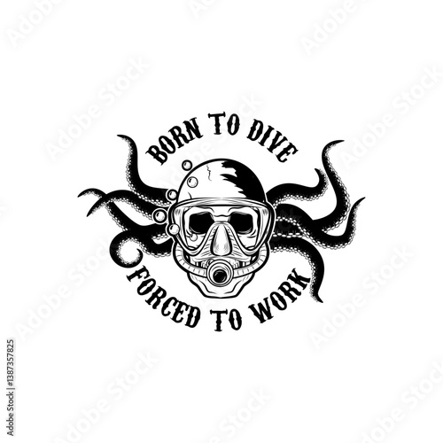 diver emblems. Diving club or school emblem template. Design element for logo, label, emblem, sign, t-shirt print, poster. Vector illustration.