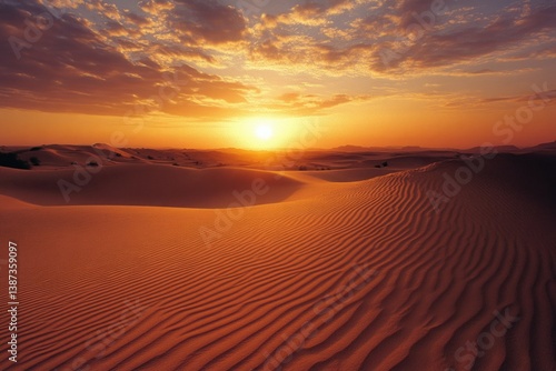 Obraz na płótnie Sunset at the sand dunes in a desert landscape with warm golden tones. w salonie