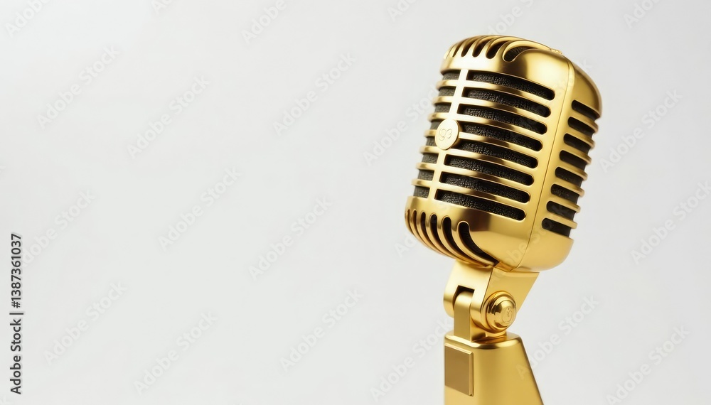 Fototapeta premium Close-up of a gold microphone on white background, rap, boom bap, old school