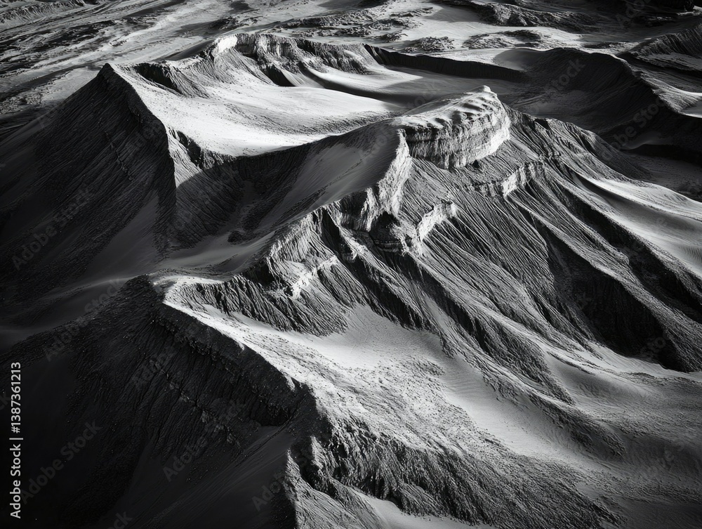 A rugged mountainous area with a rocky, crumbled appearance.