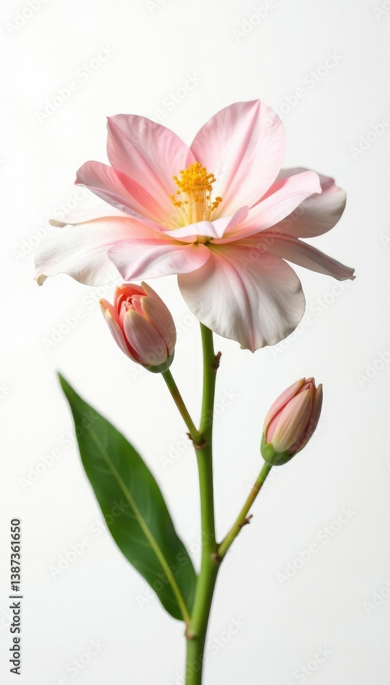 Fototapeta premium Delicate flower blooms on crisp white background, botanical, isolated
