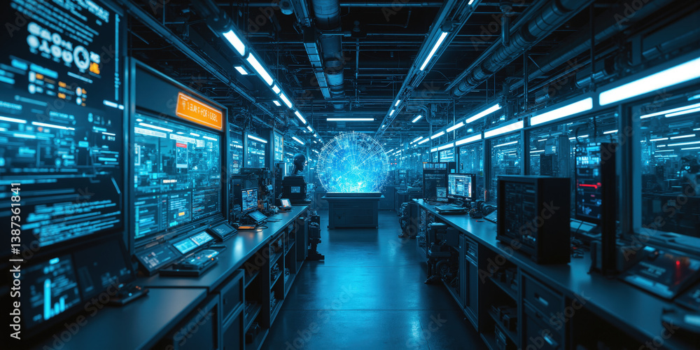 A smart factory powered by AI, where robotics, automation, and real-time digital data create a seamless manufacturing process. The environment A smart factory powered by AI, where robotics, automation, and real-time digital data create a seamless manufacturing process. The environment