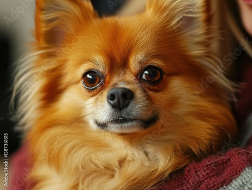 Obraz na płótnie An affectionate chihuahua puppy with wide eyes and a small nose. It has brown fur and appears to be looking up at someone, possibly its owner. w salonie