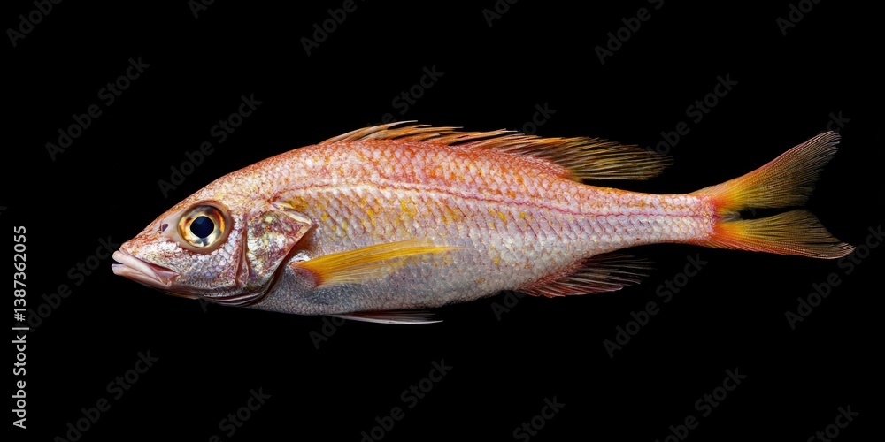 Red snapper with yellow head and fins swimming underwater.