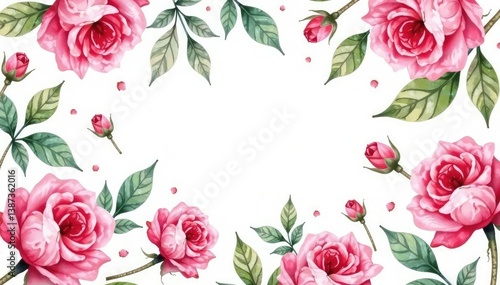 Wallpaper Mural Delicate watercolor roses and leaves, repeating pattern, leaves, romantic Torontodigital.ca