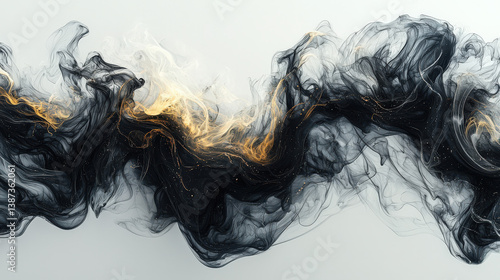 Dynamic black and gold abstract waves digital art modern aesthetic minimalist space artistic expression