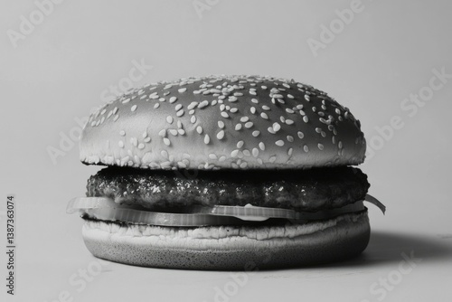 Obraz na płótnie Close-up image of a hamburger bun with meat patties and cheese. Condensation droplets on the bun suggest freshness. w salonie