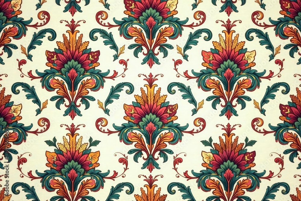 Intricate floral damask pattern, elegant swirls & leaves, acanthus, art Intricate floral damask pattern, elegant swirls & leaves, acanthus, art