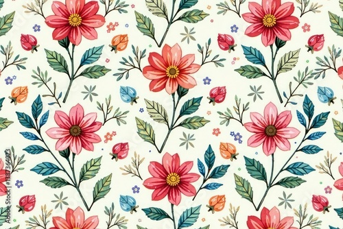 Wallpaper Mural Intricate floral motif in delicate pastel hues forms a seamless repeating pattern , subtle, romantic, flower background Torontodigital.ca