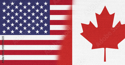 USA flag stars and stripes and Canada flag background
