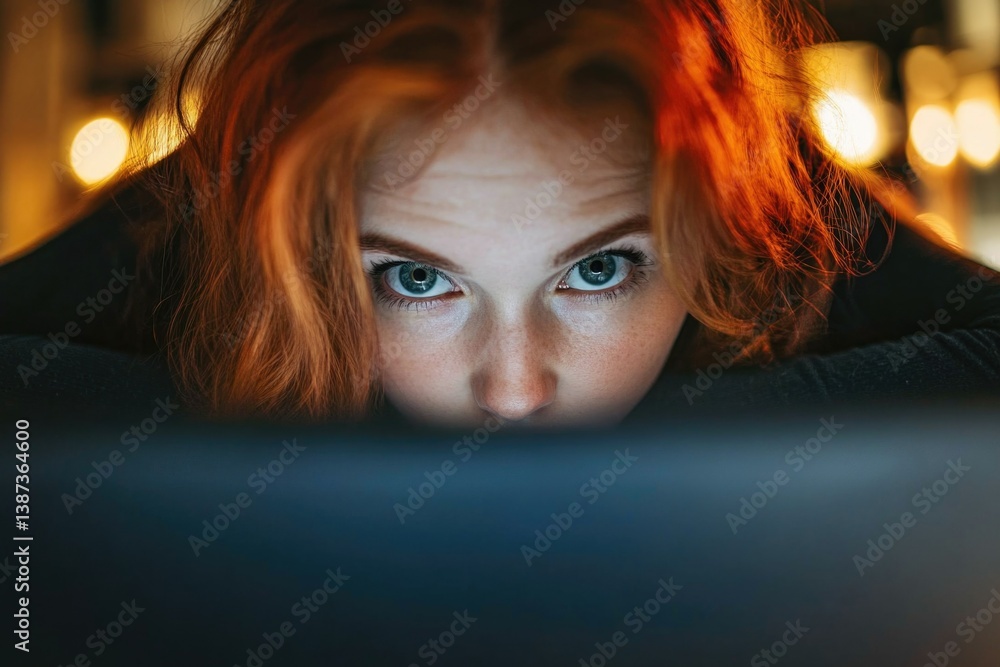 Woman focuses on digital display at night