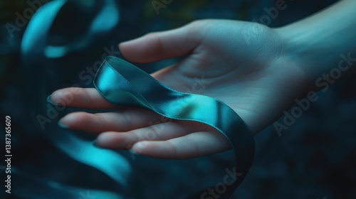 Obraz na płótnie Delicate fingers cradling shimmering satin fabric, symbolizing accomplishment or festive occasion. w salonie