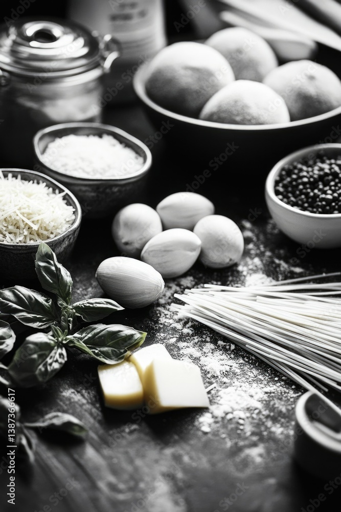 Various ingredients used in Italian cuisine for cooking and baking.