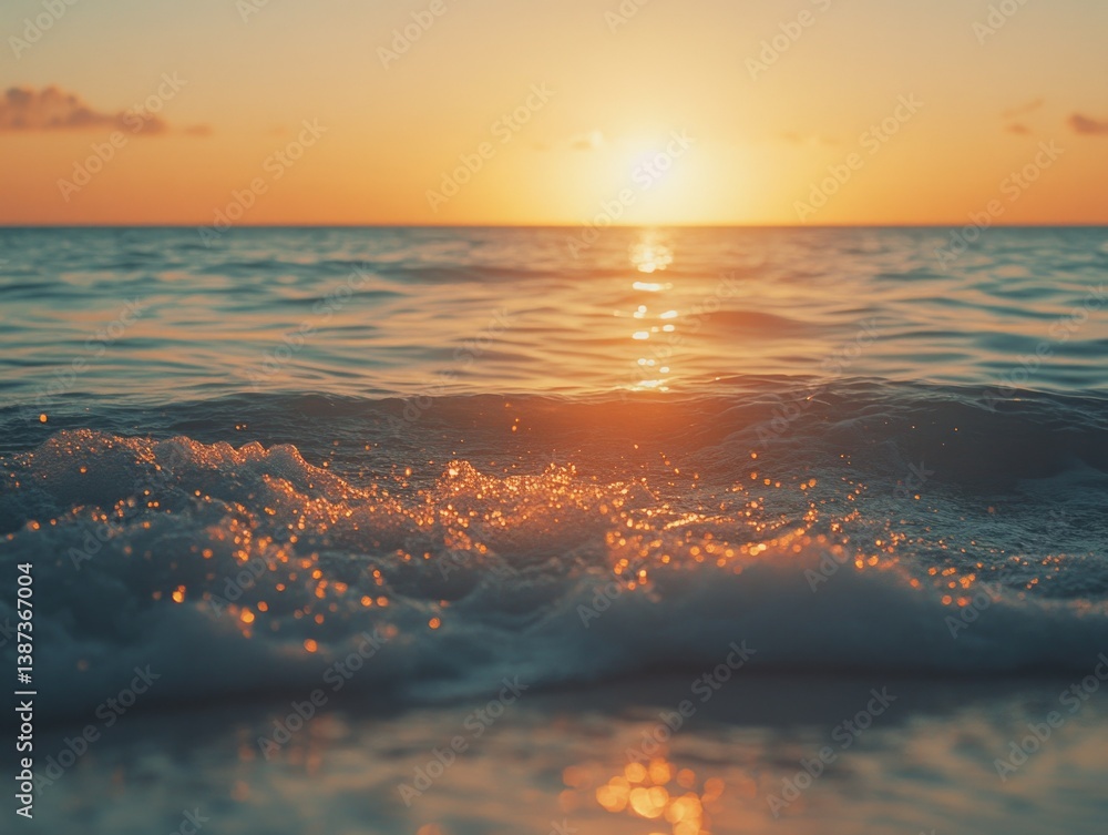 Warm sun setting over ocean waves