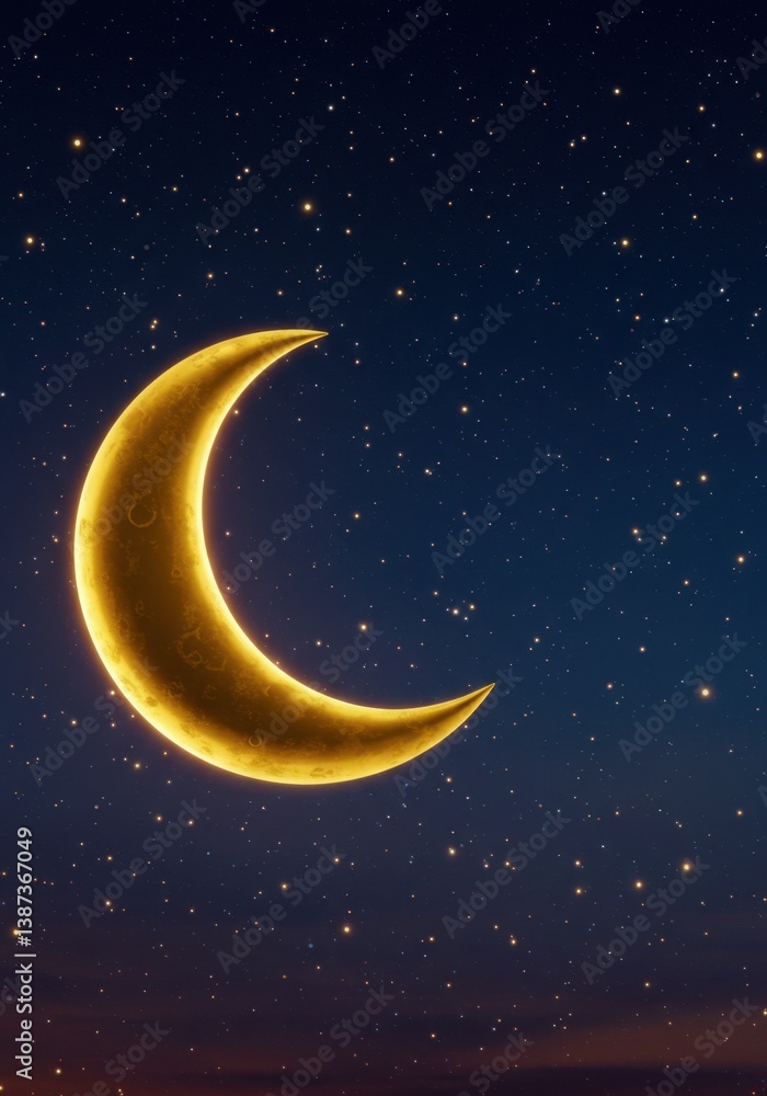 Naklejka premium Crescent Moon Glowing Brightly in Starlit Night Sky Celestial Wonder