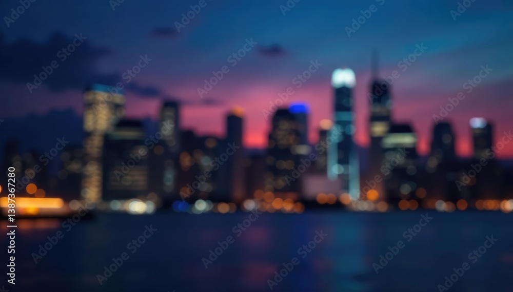 Obraz premium Subtle gradient, soft bokeh lights, blurred city skyline at night, buildings, lights