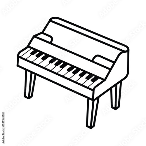 Minimalist Outline Of An Upright Piano With Keys And Legs On White