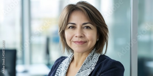 This is a stock photo of a professional businesswoman sitting in an office environment. She appears to be focused on work and is dressed in smart attire suitable for a corporate setting.
