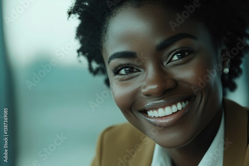 Obraz na płótnie A young woman with natural hair, looking confident and happy at work. w salonie