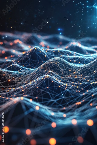 Obraz na płótnie High-tech image with artificial intelligence data network, dark blue background, 3D illustration. w salonie