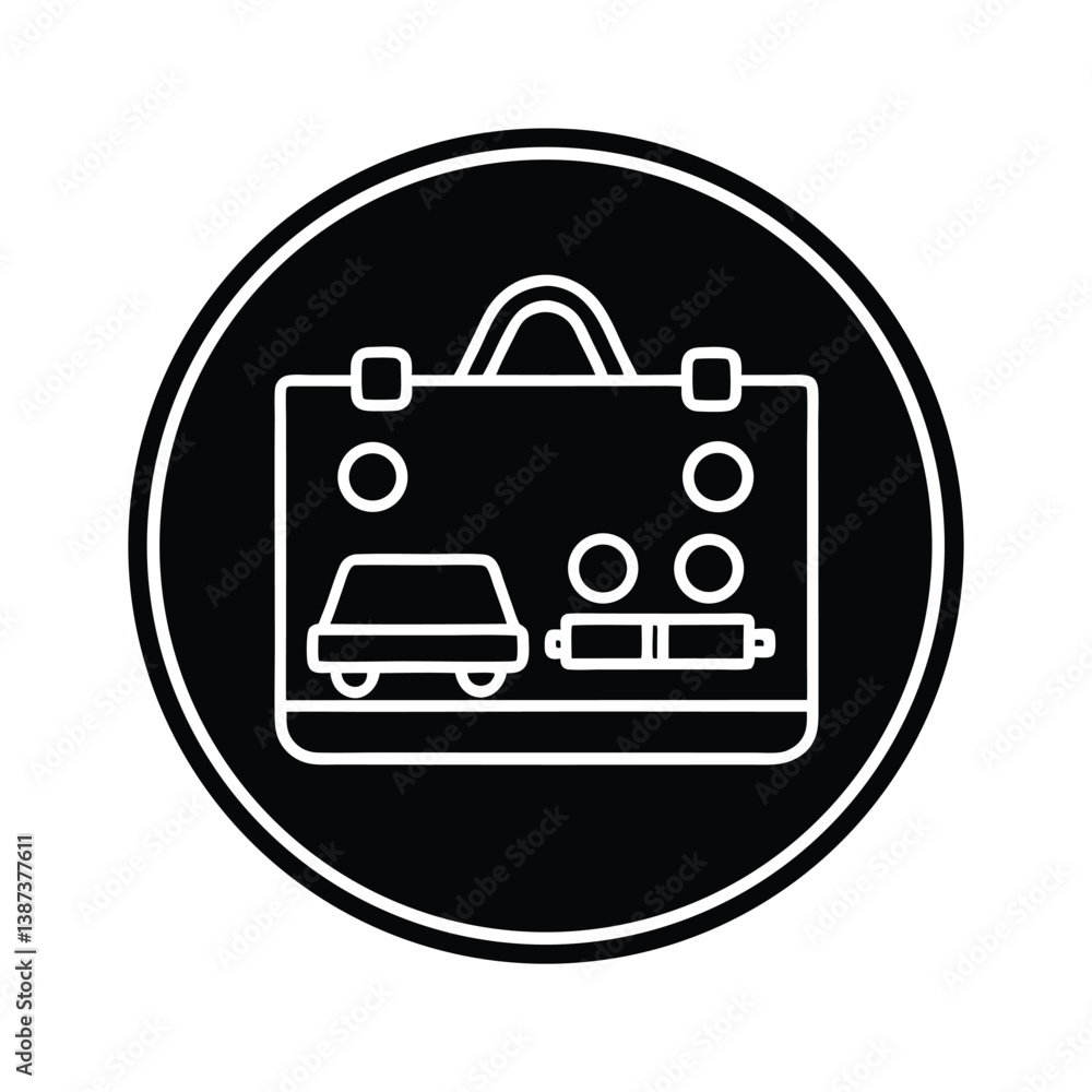 Montessori Materials Outline In Circle Vehicle And Cylinder Set Black Background Montessori Materials Outline In Circle Vehicle And Cylinder Set Black Background