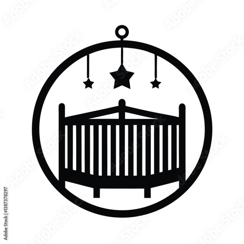 Baby Crib And Mobile Icon Black Silhouette For Nursery Decor Illustration