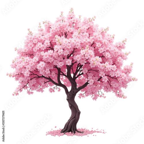 Pink-Cherry-Blossom-Tree-Isolated-Springtime-Bloom-Japan