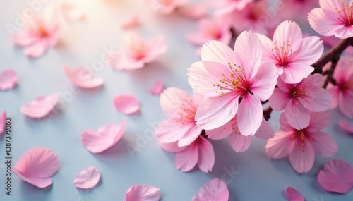 Soft blush sakura petals, scattered, gentle design, pink flowers, bloom