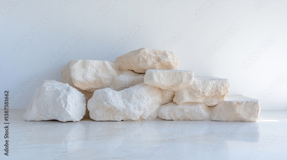 A pile of light beige rocks sits on a white surface. The rocks vary in size and shape, creating a natural, uneven arrangement. The image is well-lit, showcasing a clean aesthetic. The soft, muted t A pile of light beige rocks sits on a white surface. The rocks vary in size and shape, creating a natural, uneven arrangement. The image is well-lit, showcasing a clean aesthetic. The soft, muted t