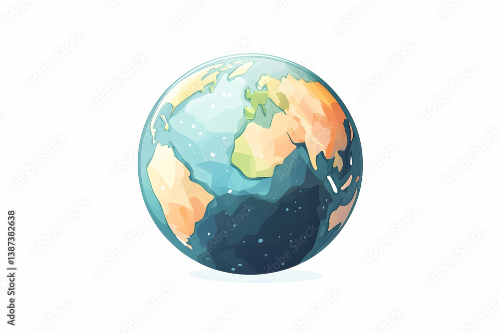 Fototapeta premium Colorful artistic representation of earth highlighting continents against white background