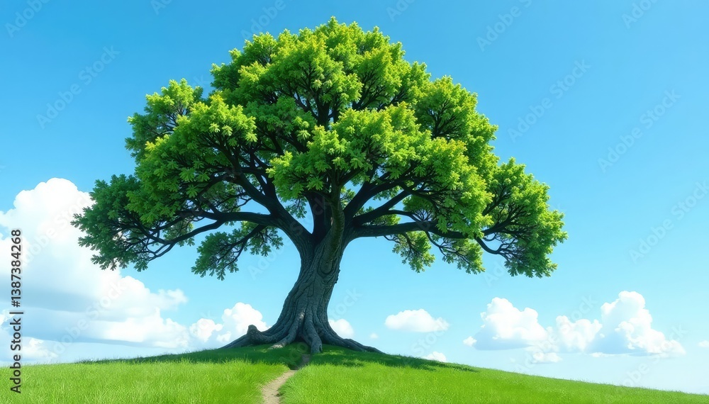 Fototapeta premium Ancient tree against clear blue sky with subtle clouds, clouds, ancient, wood