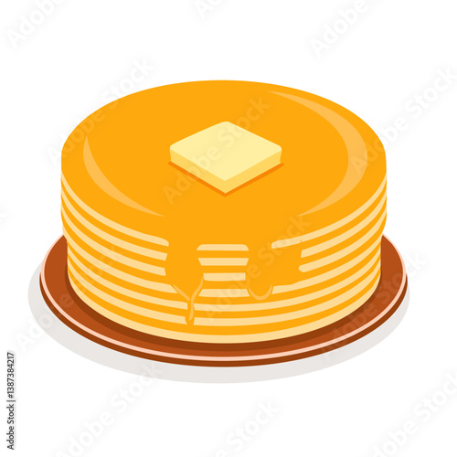 Delicious Stack of Pancakes with Syrup and Butter - Vector design