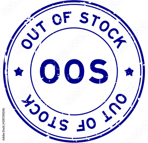 Grunge blue OOS out of stock word round rubber seal stamp on white background