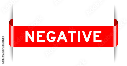 Red color inserted label banner with word negative on white background