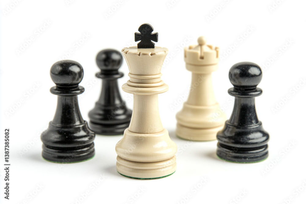 Chess Piece Strategy: A strategic composition of chess pieces showcases the regal presence of a king, flanked by pawns, highlighting the intricate dance of strategic gameplay. Chess Piece Strategy: A strategic composition of chess pieces showcases the regal presence of a king, flanked by pawns, highlighting the intricate dance of strategic gameplay.