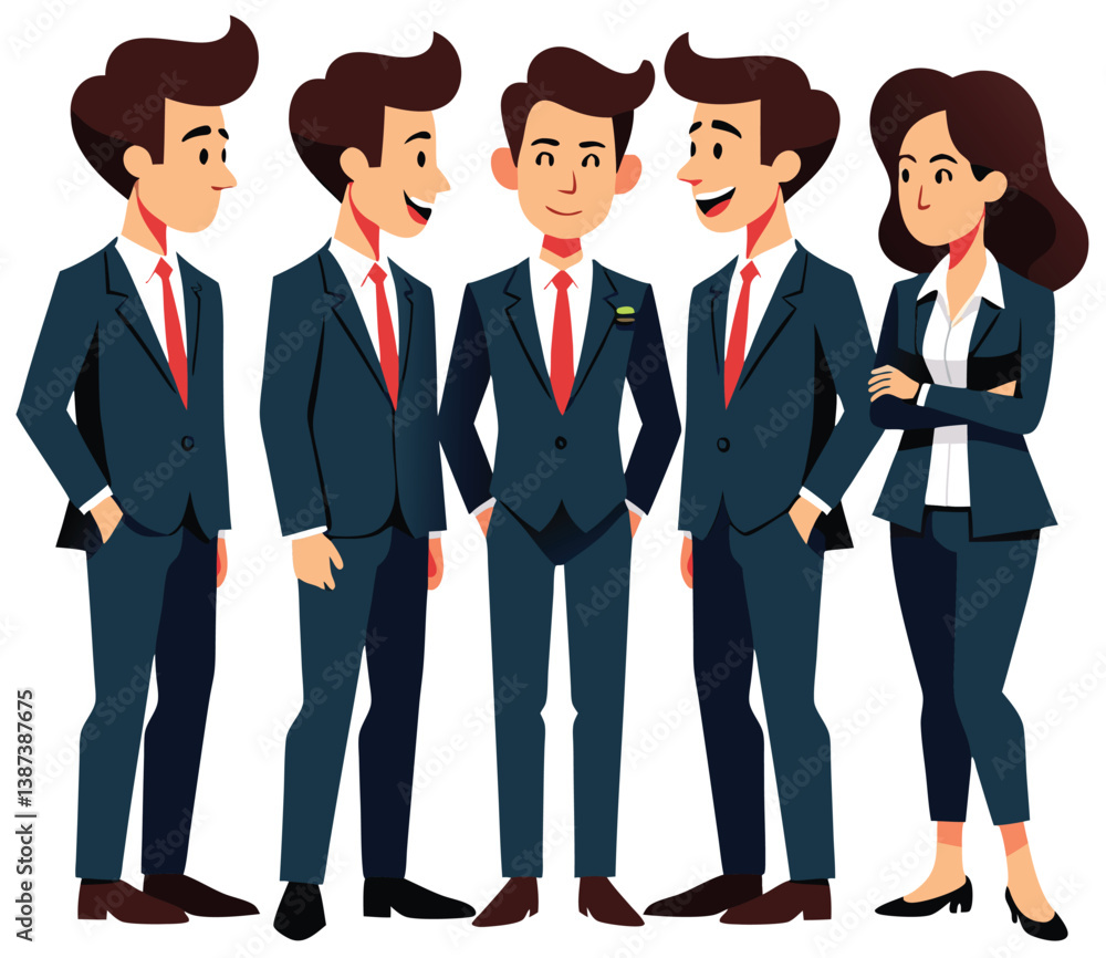 Business Team Illustration a dynamic illustration of a polished business team. The group, each individual dressed in a smart suit, exudes an air of professionalism and teamwork. Business Team Illustration a dynamic illustration of a polished business team. The group, each individual dressed in a smart suit, exudes an air of professionalism and teamwork.