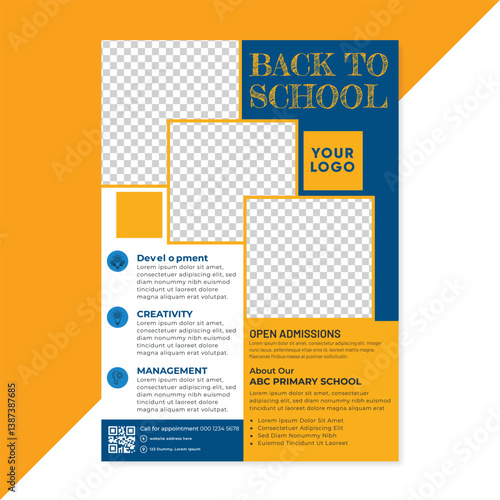 School admission flyer design, kids education leaflet brochure, cover layout School Admission Open Flyer Design Template Vector Education Center poster, Kids Education Flyer Template