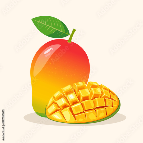 Fresh Whole and Sliced Mango – Realistic Vector Illustration
