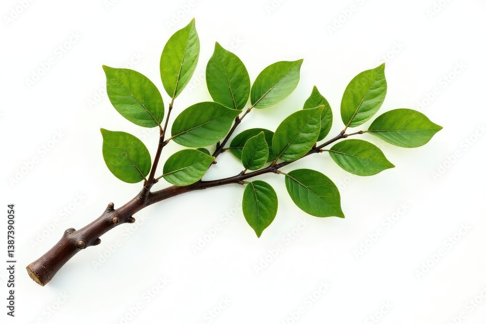 Fototapeta premium Single tree branch with intricate details on white background, texture, botanical