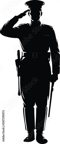 Silhouette of Military Officer Saluting with Sword in Hand