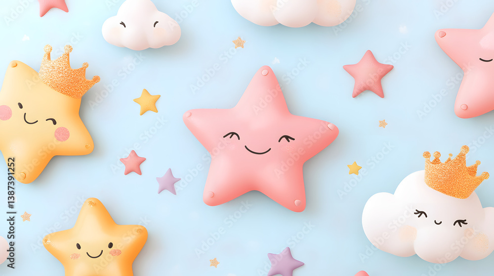 Obraz premium A collection of cartoon stars with a cloud in the background