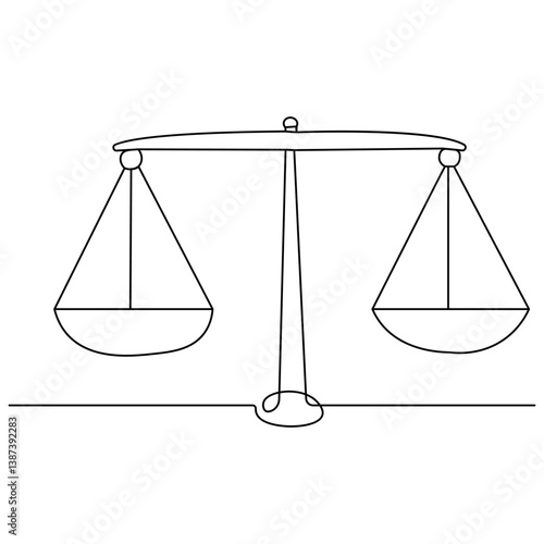 Court legal scale icon  continuous one line drawing of outline vector illustration