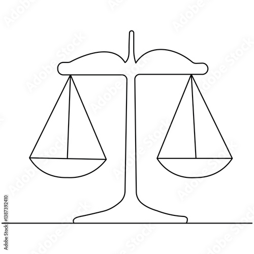 Court legal scale icon  continuous one line drawing of outline vector illustration
