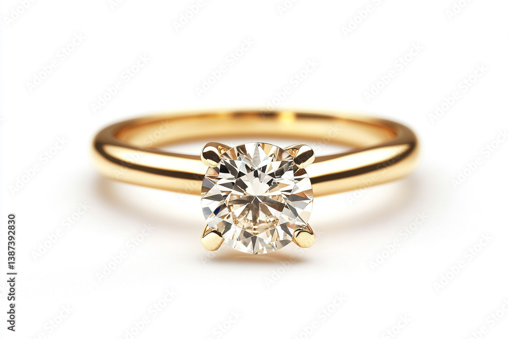 Elegant Diamond Engagement Ring: A dazzling close-up showcases the exquisite craftsmanship of a single diamond engagement ring, set in a polished gold band. Elegant Diamond Engagement Ring: A dazzling close-up showcases the exquisite craftsmanship of a single diamond engagement ring, set in a polished gold band.